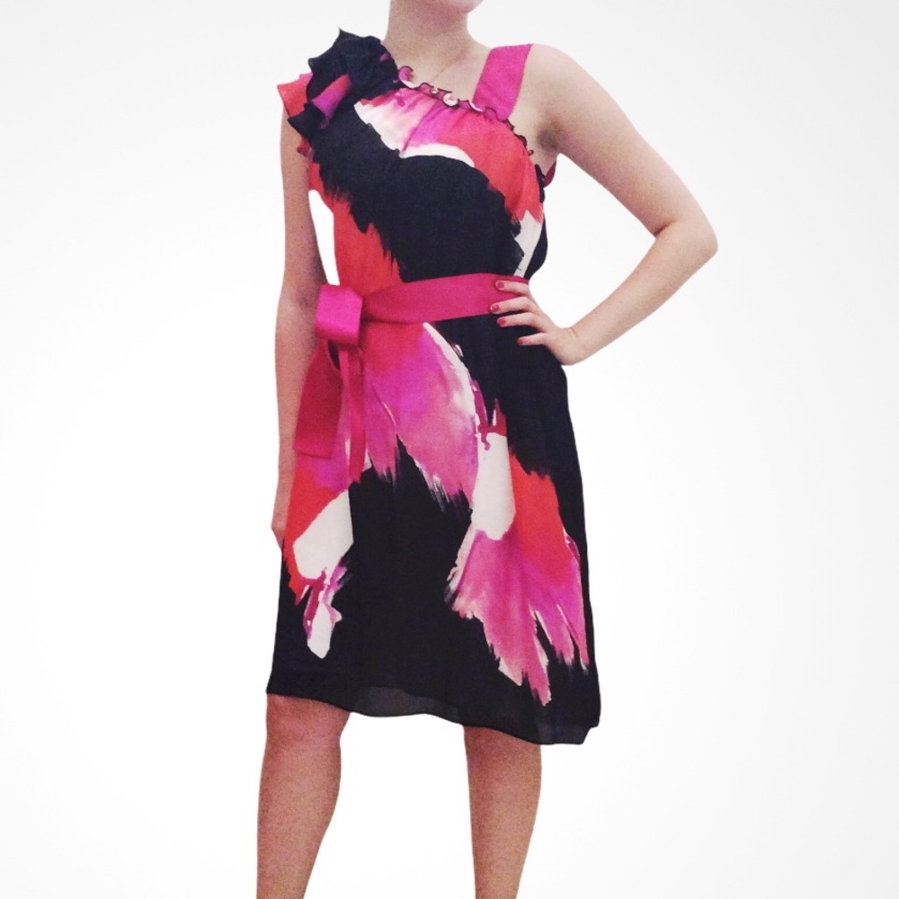 Anna Molinari Silk One-Shoulder Ruffle Floral Dress IT 38 / US 2–4 — NWT